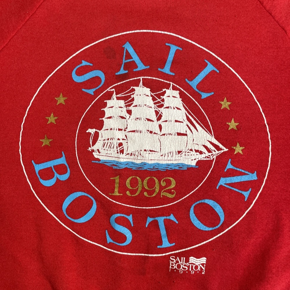 Sail Boston 1992 Tall Ships Sweatshirt Mens Medium Red USA Raglan Vintage 90's